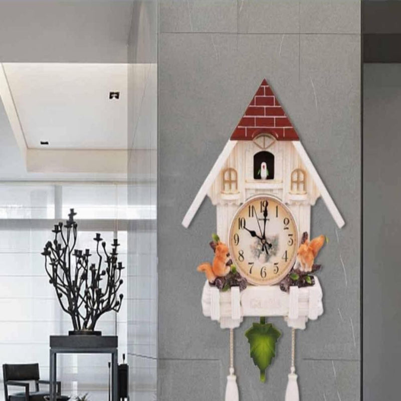 RELOGIO CUCO CLASSICO PENDULO MUSICAL ESTILO MADEIRA PASSARO BRANCO LUXO DESIGN