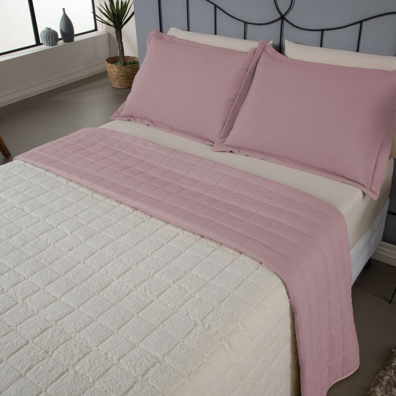 Kit Cobre Leito Matelado Dupla Face Sherpa de Carneiro 3 Peças Queen 80% Algodão / 20% Poliéster Percal 180 Fios - Rosê