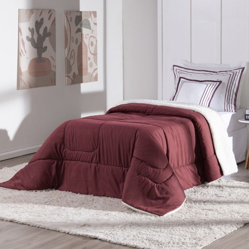 Kit Coberdrom Soft 03 Peças Solteiro cor:Vermelho Marsala