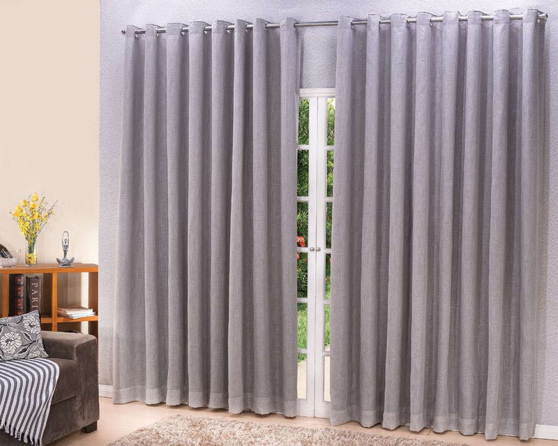 Cortina Microfibra com linho 6,00x2,30 Para Varão Simples Cor:Cinza