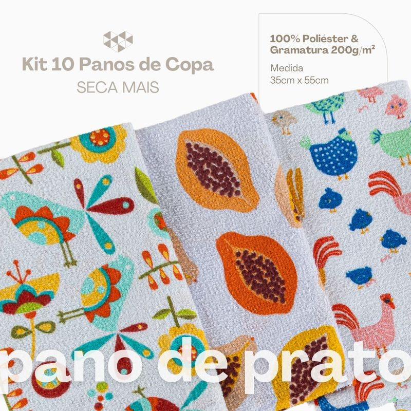 Kit Pano de Copa Chef 12 Unidades Cores Variadas