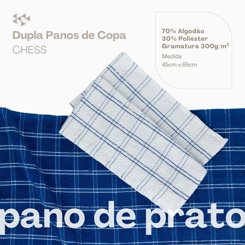 Kit 02 Panos de Copa Chess Xadrez Felpudo Azul