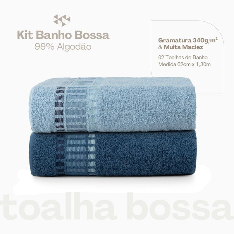 Kit 02 Toalhas de Banho Avulsas Bossa Tons de Azul