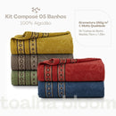 Kit 05 Toalhas de Banho Avulsas Amarelo, Marrom, Verde, Vermelho e Azul