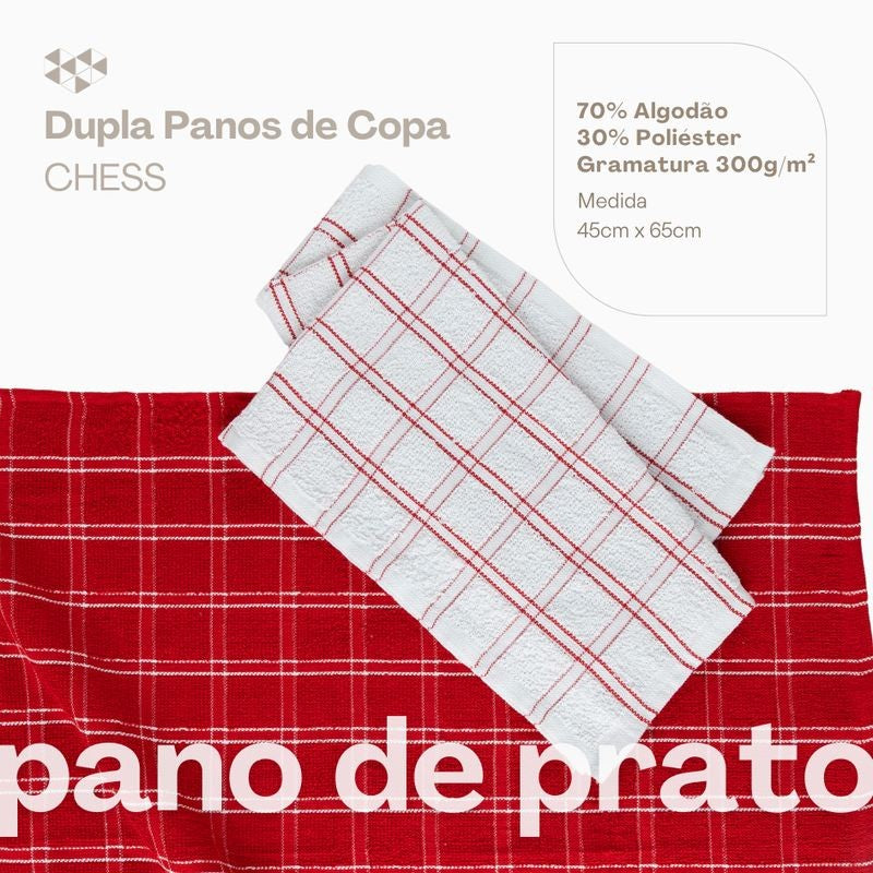 Kit 02 Panos de Copa Chess Xadrez Felpudo Vermelho