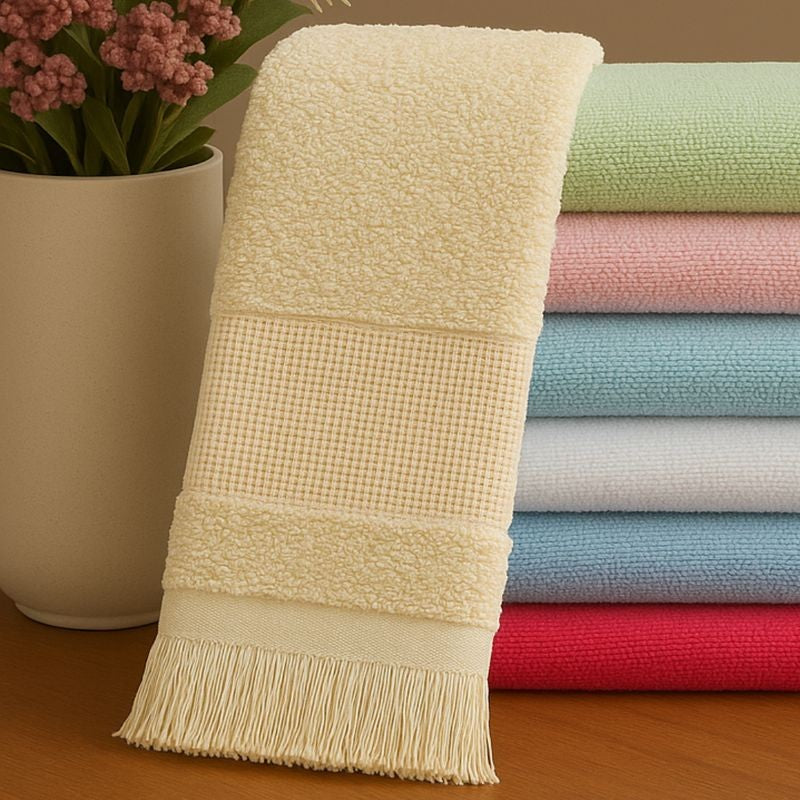 Kit com 12 Toalha Social Franjinha 23cm x 39cm Rosa Bebe