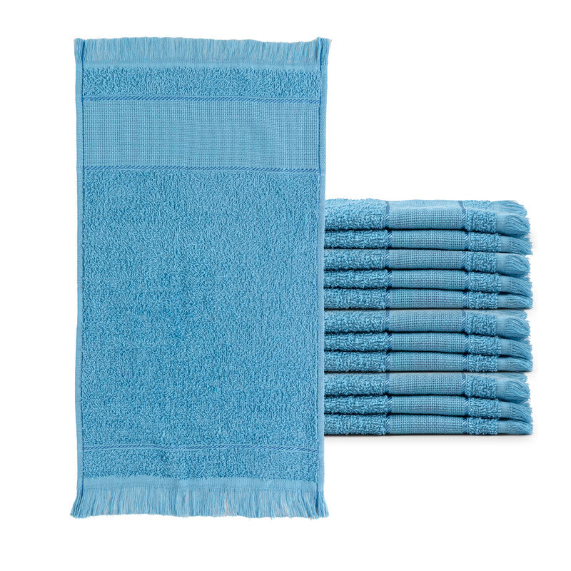 Kit com 12 Toalha Social Franjinha 23cm x 39cm Azul Pacifico