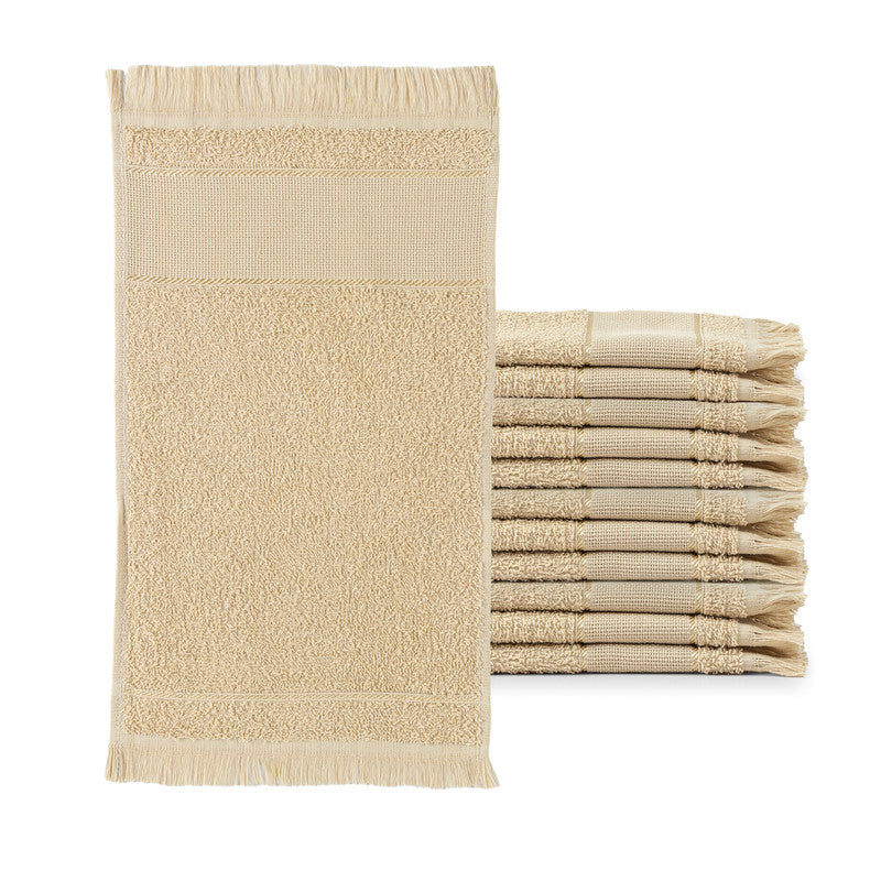 Kit com 12 Toalha Social Franjinha 23cm x 39cm Bege Capuccino