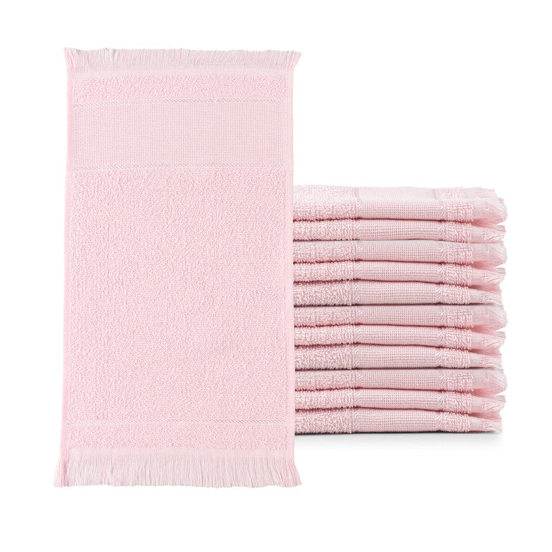Kit com 12 Toalha Social Franjinha 23cm x 39cm Rosa Bebe