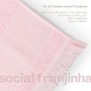 Kit com 12 Toalha Social Franjinha 23cm x 39cm Rosa Bebe