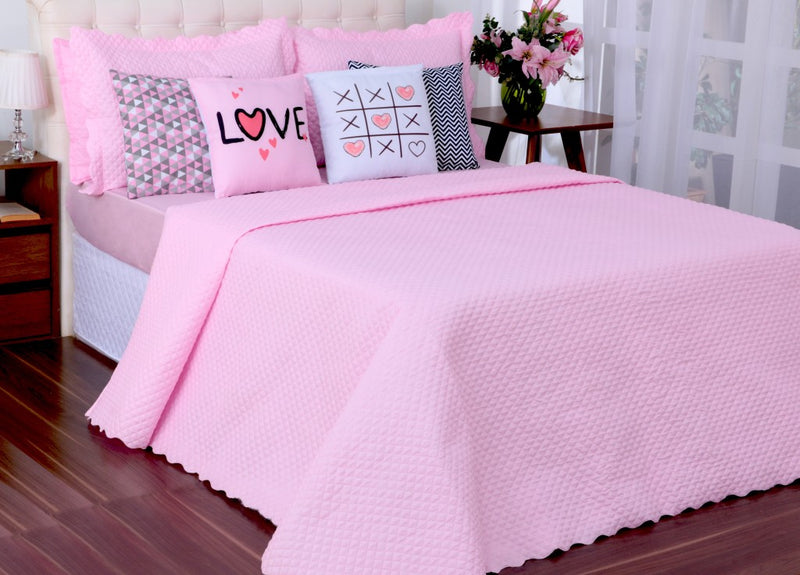 Kit Cobreleito e Lençol Liberty Queen Com Almofadas Rosa 08 pçs
