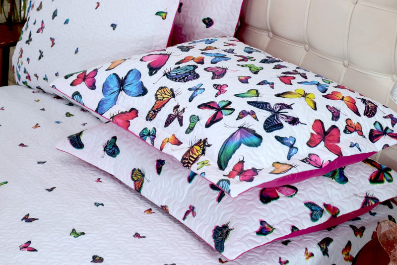 Kit Colcha Cobre leito Belize casal queen 05 pçs Borboletas