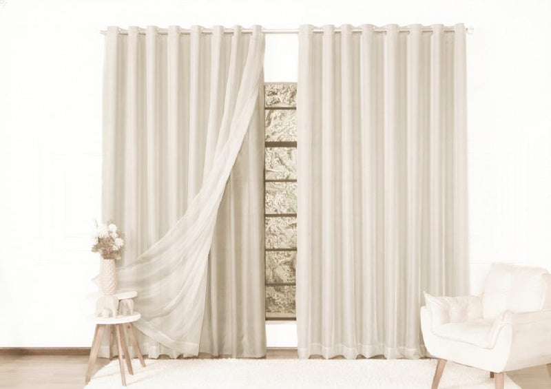 Cortina Microfibra com voil 3,00x2,50 Para Varão Duplo Cor:PALHA