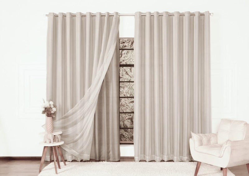 Cortina Microfibra com voil 3,00x2,30 Para Varão Simples Cor:Avelã