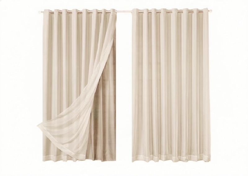 Cortina Microfibra com voil 4,00x2,30 Para Varão Simples Cor:PALHA