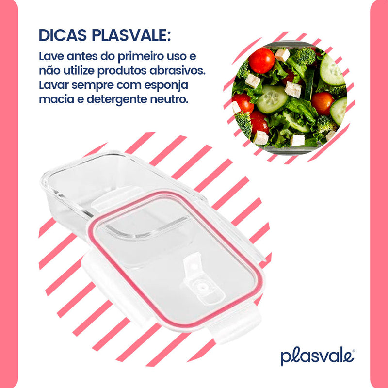 Pote De Vidro Retangular Hérmetico 370ml Forno E Micro Ondas
