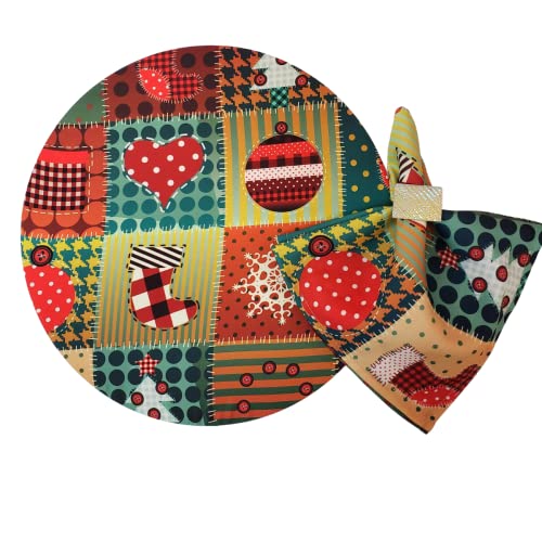 Kit 4 Capas para Sousplat Retalho Natalino 35cmx35cm